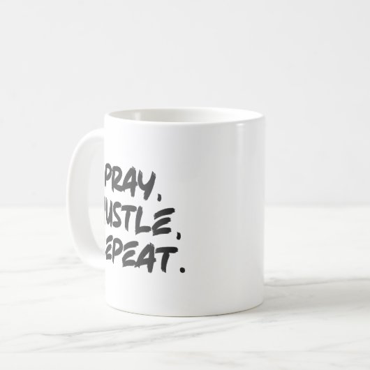 Mug Priez, Hustle, Répéter - Foi, Réussite Motivationn (Devant gauche)