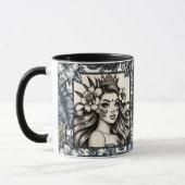Mug Princesse polynésienne Bleu Floral Tribal (Gauche)