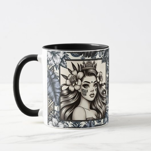 Mug Princesse polynésienne Bleu Floral Tribal (Gauche)