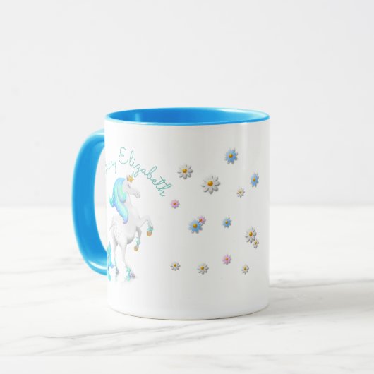 Mug Princesse Unicorne bleu turquoise avec Couronne d' (Devant gauche)
