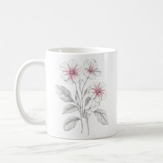 Mug Printemps 36 fleurs, dessin en ligne, minimaliste, (Gauche)