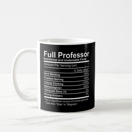 Mug Professeur Intégral Faits Nutritionnels Et Inconte (Gauche)