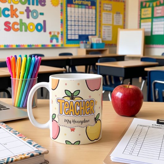 Mug Professeur Jaune Pomme École Motif