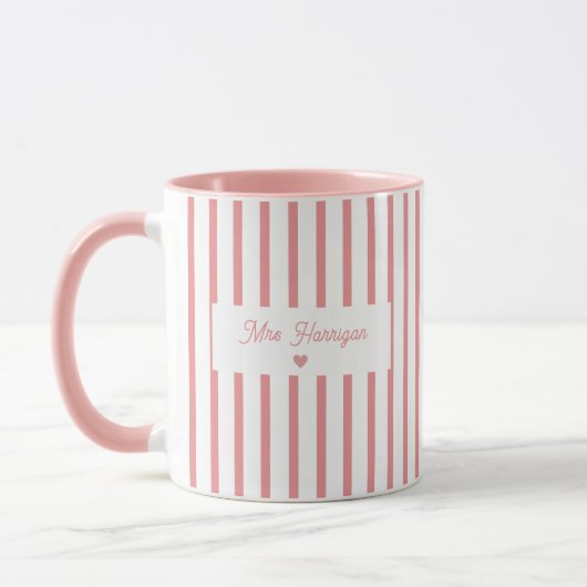 Mug Professeur Monogramme Rayure Rose (Gauche)