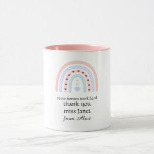 Mug Professeur Personnalisé Noël Rose Cœurs Arc-en-Cie