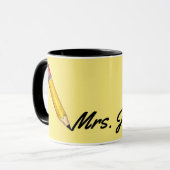 Mug Professeur personnalisé rose jaune #2 Pencil Schoo (Devant gauche)