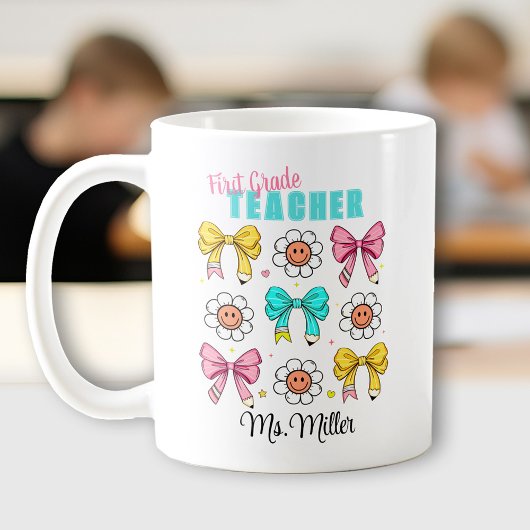 Mug Professeur Retour À L'École Cute Bow Nom Du Crayon