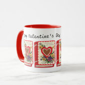 Mug Professeur Valentine, Livre Vintage Coeurs et Fleu (Devant gauche)