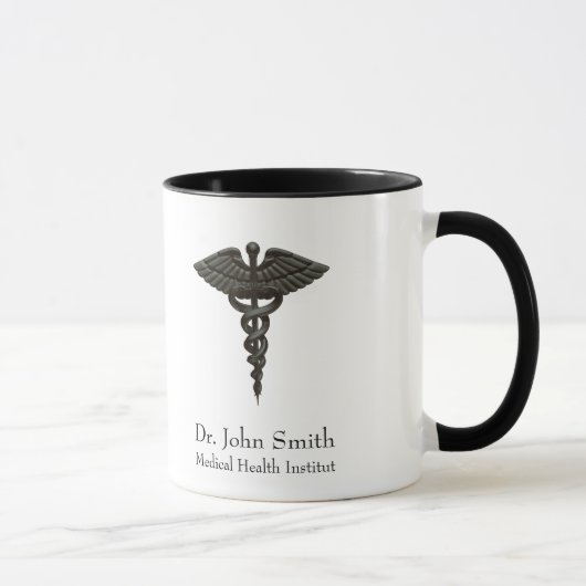 Mug Professionnel Simple Médicale Caduceus Noir Blanc (Droite)