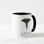 Mug Professionnel Simple Médicale Caduceus Noir Blanc (Devant droit)