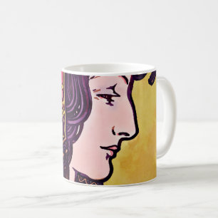 Mug Profil de la femme de Mucha Art nouveau Watercolor