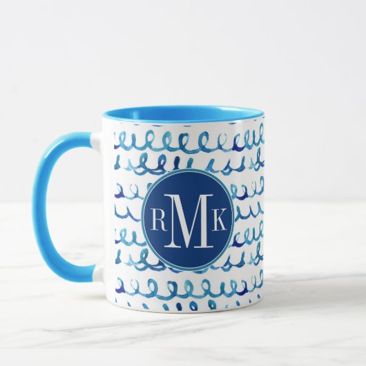Mug Profil onduleux d'aquarelle bleue peinte à la main (Gauche)