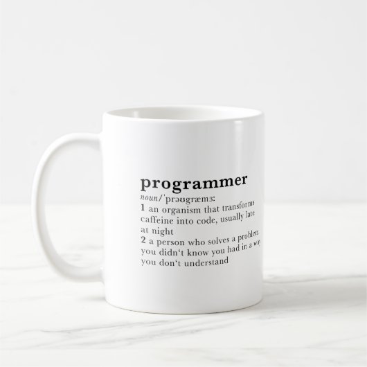 Mug programmeur. entrée de dictionnaire drôle (Gauche)