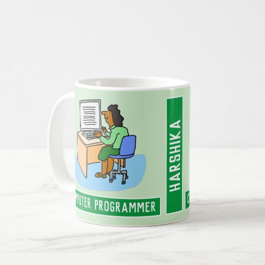 Mug Programmeur Informatique Femme Asiatique Avec Nom. (Devant gauche)