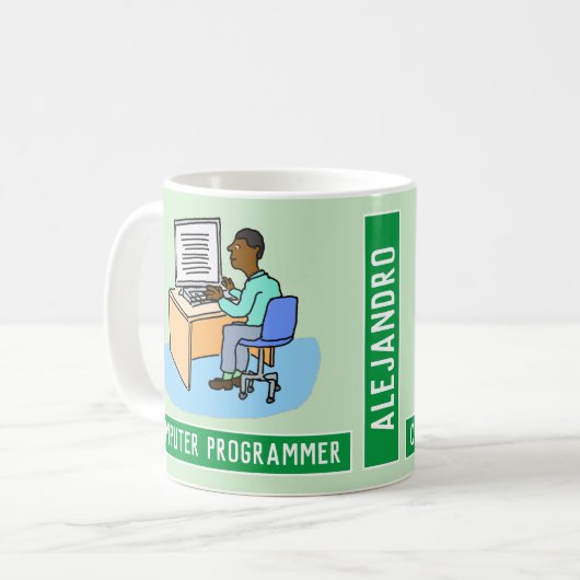 Mug Programmeur Ordinateur Homme Noir Avec Nom. (Devant gauche)