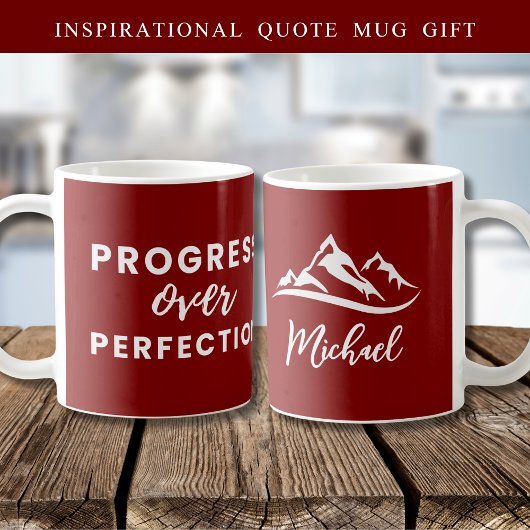 Mug Progrès Personnalisé Sur Le Maroon De Citation De 