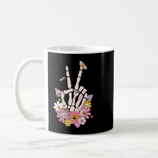 Mug Protect Your Peace Flower Skull Skeleton Hand Ment (Gauche)