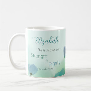 Mug Proverbes 31:25 Femme de foi Vert bleu floral