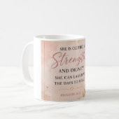 Mug Proverbes 31:25 Force & Dignité Chrétienne (Devant gauche)