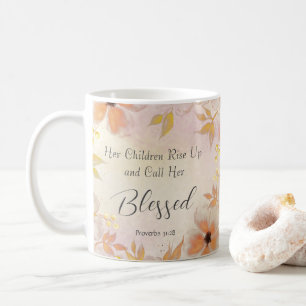 Mug Proverbes 31:28 Orange Gold Chute coloré Floral