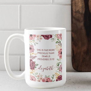 Mug Proverbes 31 Écriture de fleur rose pastel élégant