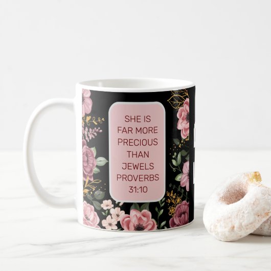 Mug Proverbes à fleurs roses et noires 31 (Avec donut)
