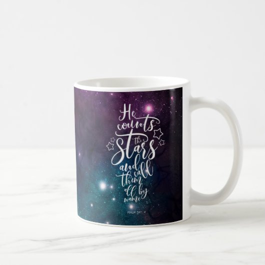 Mug Psaume 147:4 Il compte la Bible des étoiles (Droite)