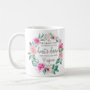 Mug Psaume 20:4 Bible chrétienne Verse rose Floral