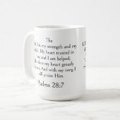 Mug Psaume 28:7 Verset biblique, Écriture moderne de f (Devant gauche)