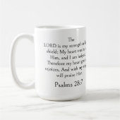 Mug Psaume 28:7 Verset biblique, Écriture moderne de f (Gauche)