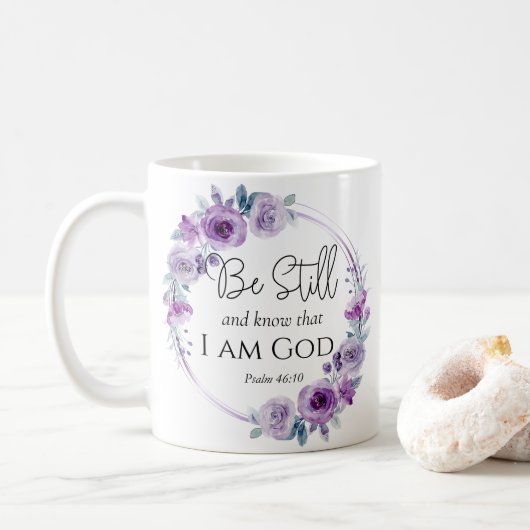 Mug Psaume 46:10 Be Still and Know Bible Purple Floral (Avec donut)