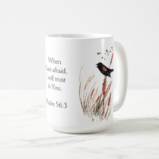 Mug Psaume 56:3 Bible Scripture Trust en vous Blackbir (Devant droit)