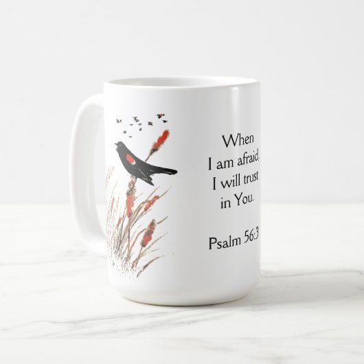 Mug Psaume 56:3 Bible Scripture Trust en vous Blackbir (Devant gauche)