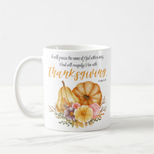 Mug Psaume 69:30 Thanksgiving Verse Citrouille Automne