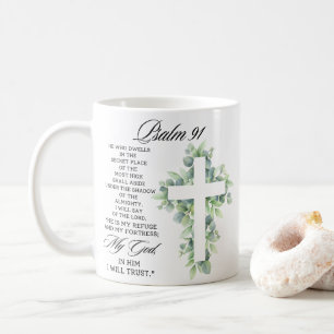 Mug Psaume 91:1-2 Croix religieuse de verdure Verset b