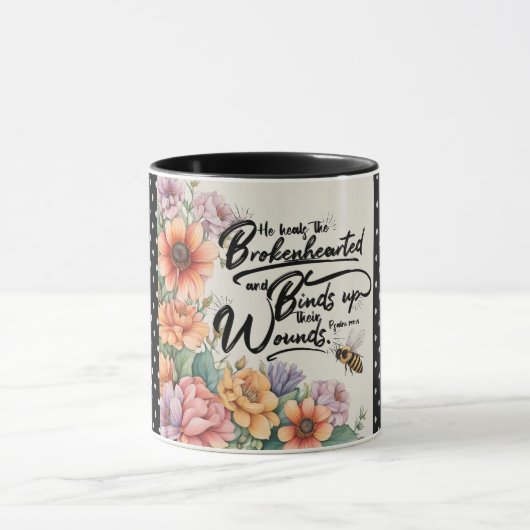 Mug Psaumes 147:3 Bible chrétienne Verse Image (Centre)