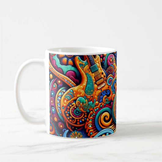 Mug Psychedelic Batik Guitar Art–Colorful Retro Music (Gauche)