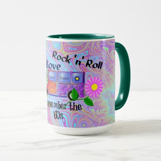 Mug Psychédélique années 60—Paix, Amour, Rock 'n' Roll (Devant droit)