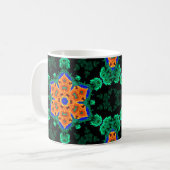 Mug Psychédélique Hippie Fleur Orange et Turquoise (Devant gauche)