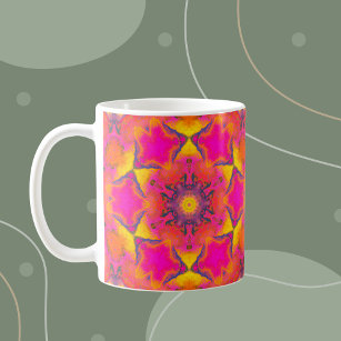 Mug Psychédélique Hippie Fleur rose violet et jaune