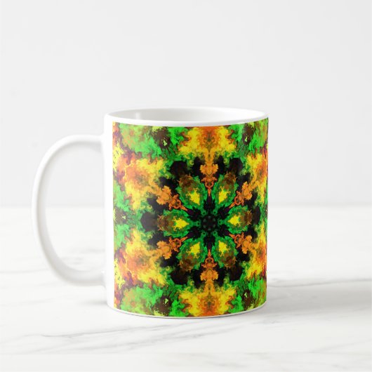 Mug Psychédélique Hippie Fleur vert orange et jaune (Gauche)