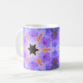 Mug Psychédélique Mandala Flower bleu rose et jaune (Devant gauche)