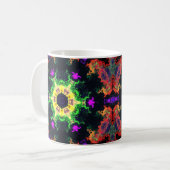 Mug Psychédélique Mandala Flower vert violet et jaune (Devant gauche)