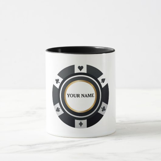 Mug Puce de poker personnalisable noir blanc (Centre)