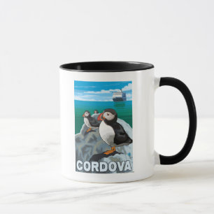Mug Puffins & Cruise Ship - Cordova, Alaska
