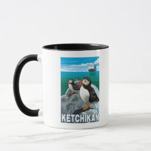 Mug Puffins & Cruise Ship - Ketchikan, Alaska