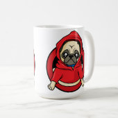 Mug Pug en sweat à capuche rouge (Devant droit)