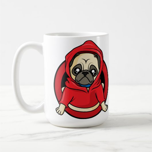 Mug Pug en sweat à capuche rouge (Gauche)