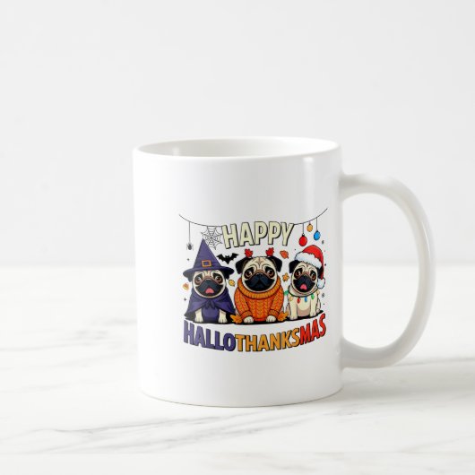 Mug Pug Halloween Thanksgiving Christmas Happy Halloth (Droite)