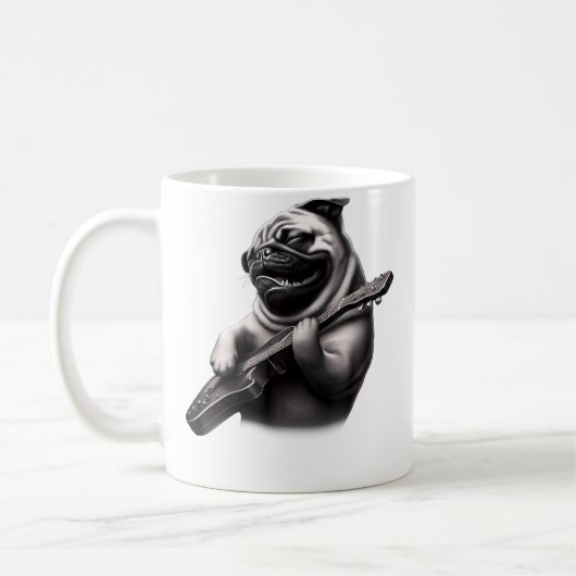Mug Pug Playing Guitar - Funny Rock Music Guitar Pug (Gauche)